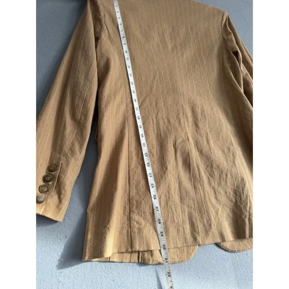 Nicholas Women US 8 Oversized Linen Blazer Charlee Camel Brown Tan Pinstripe